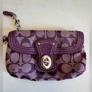 Coach Signature Purple Wristlet with Silver Accents
